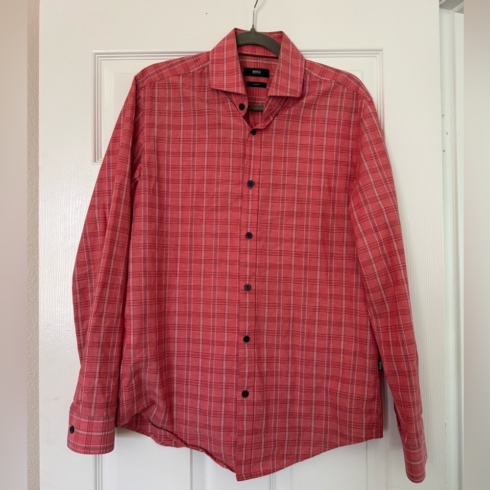 Men’s Hugo Boss Slim Long Sleeve Plaid Button Down Shirt Size Medium